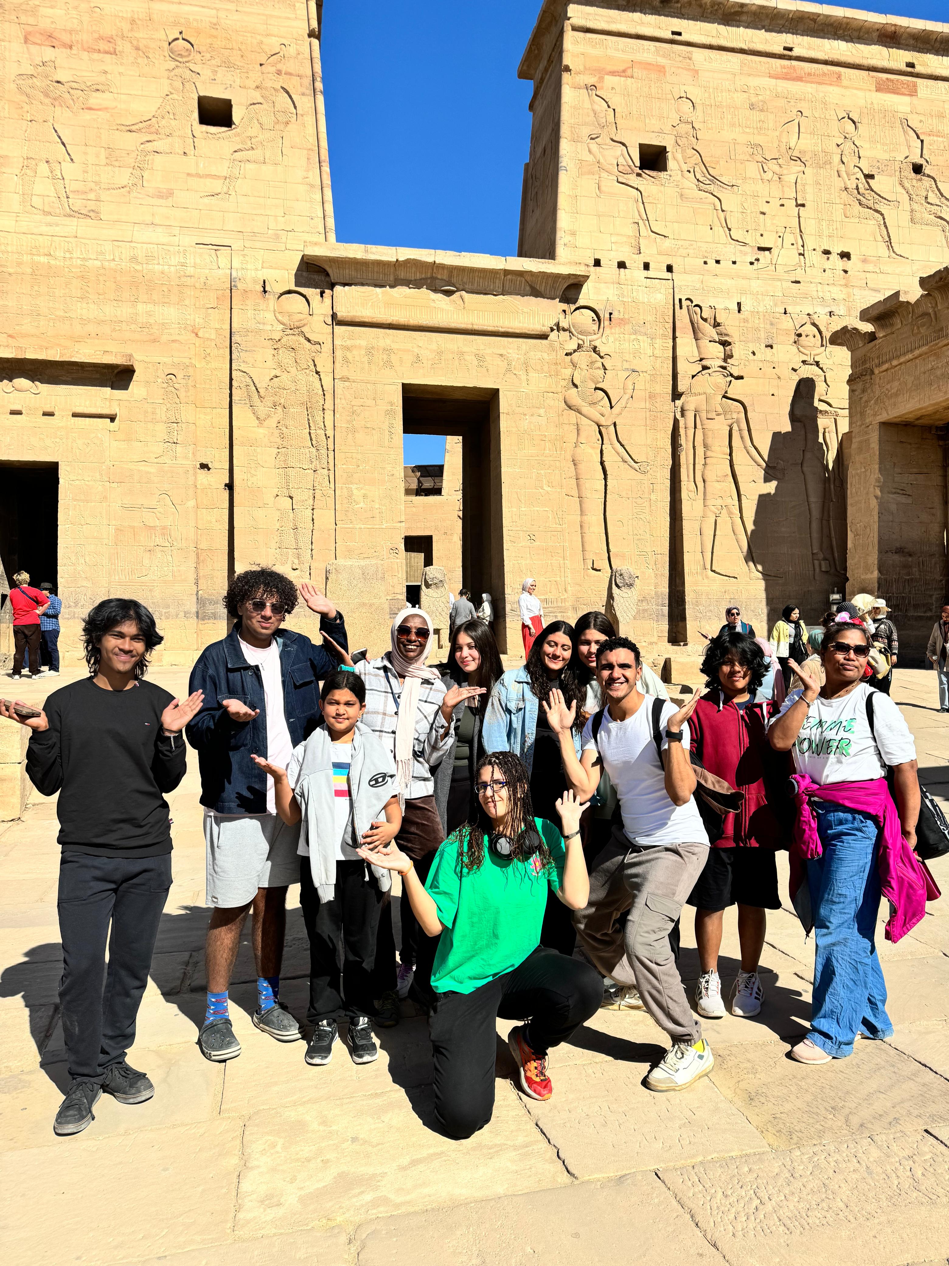 Camp Codes group photo during a temple visit in Upper Egypt